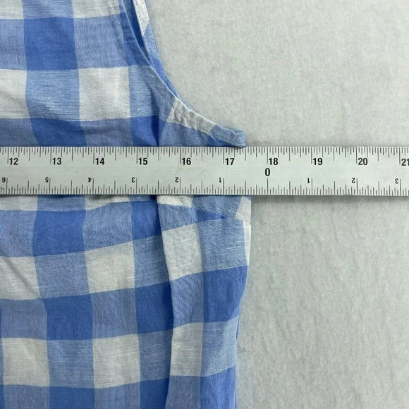 J.Crew Blouse Women's Sz 2 Blue Gingham Round Neck Side-Tie Back Keyhole - Picture 3 of 11